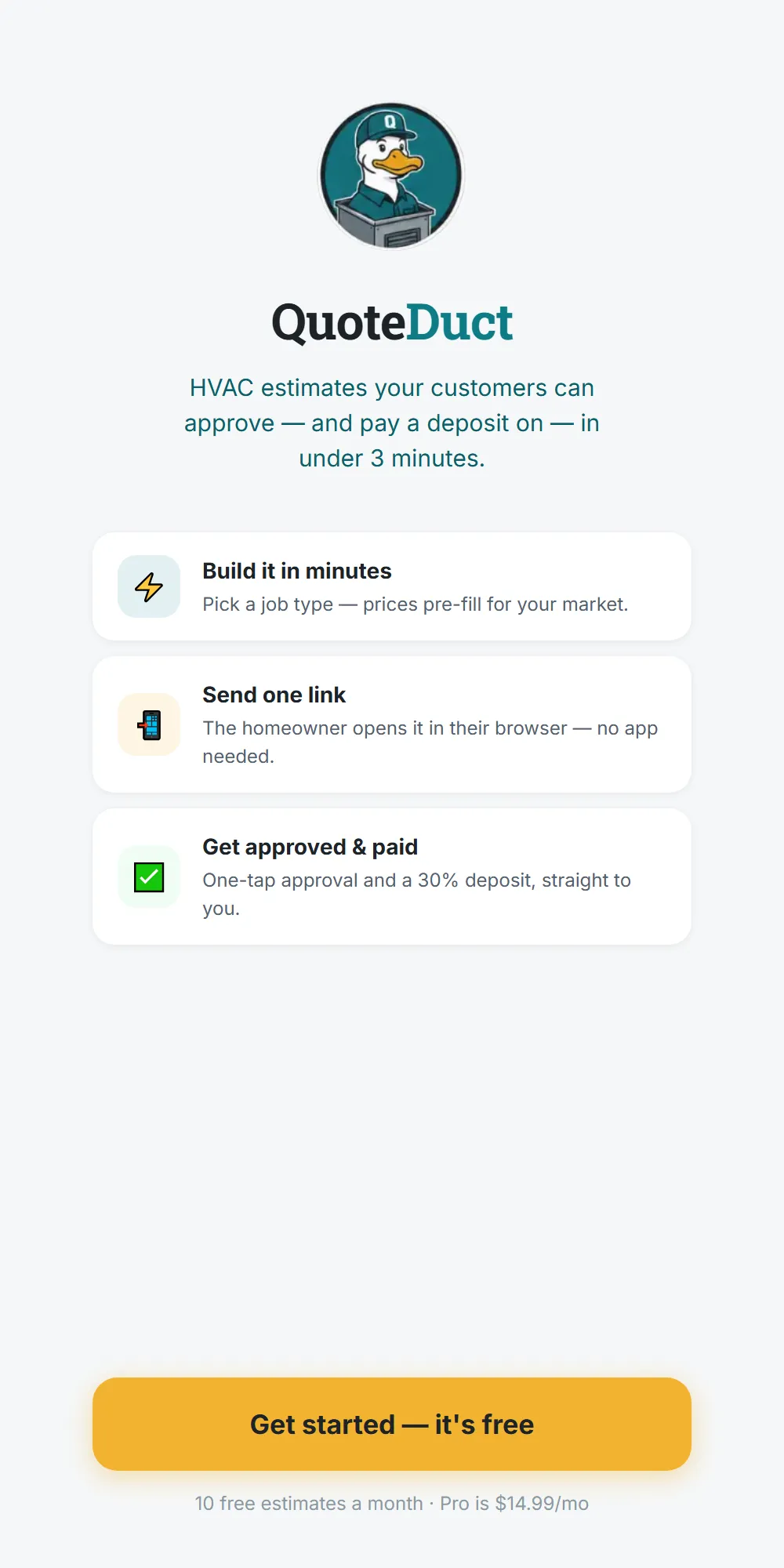 QuoteDuct on a phone-width screen.
